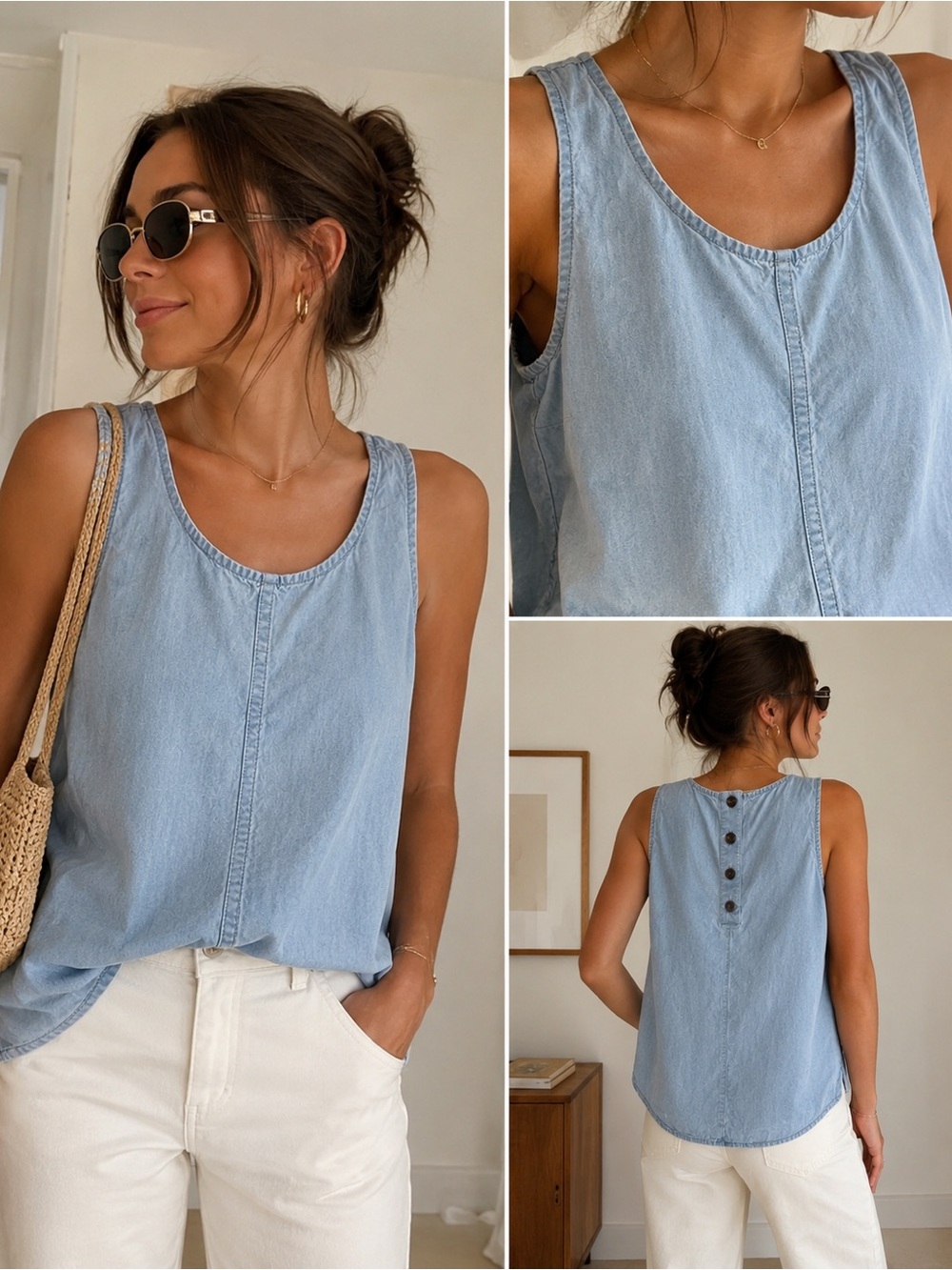J. Crew Light Blue Denim Scoop Neck Tank - Picture 1 of 3
